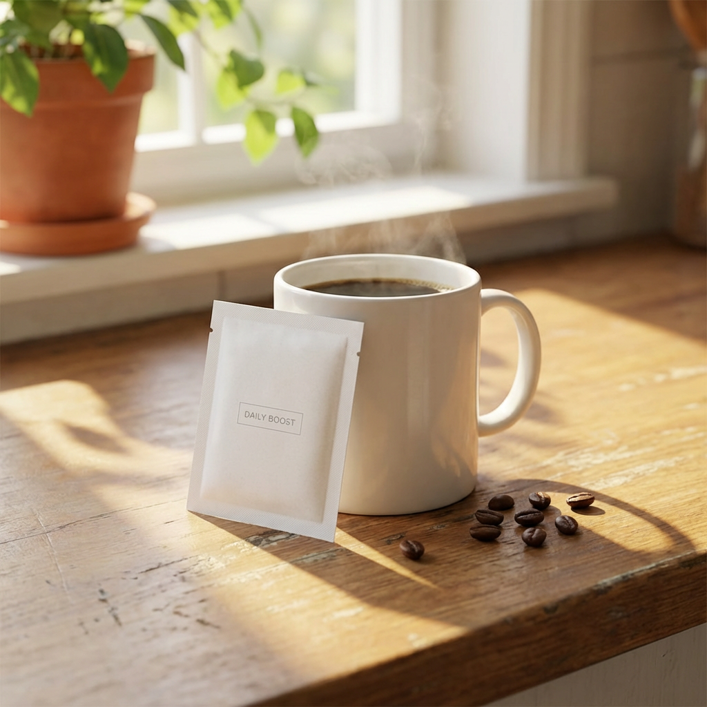 Java Burn supplement packet with coffee mug